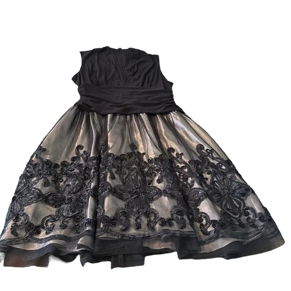 SLNY Floral Knee Length A Line Dress Sz 18 Navy Romantic Goth Whimsigoth Fairy - Picture 7 of 15